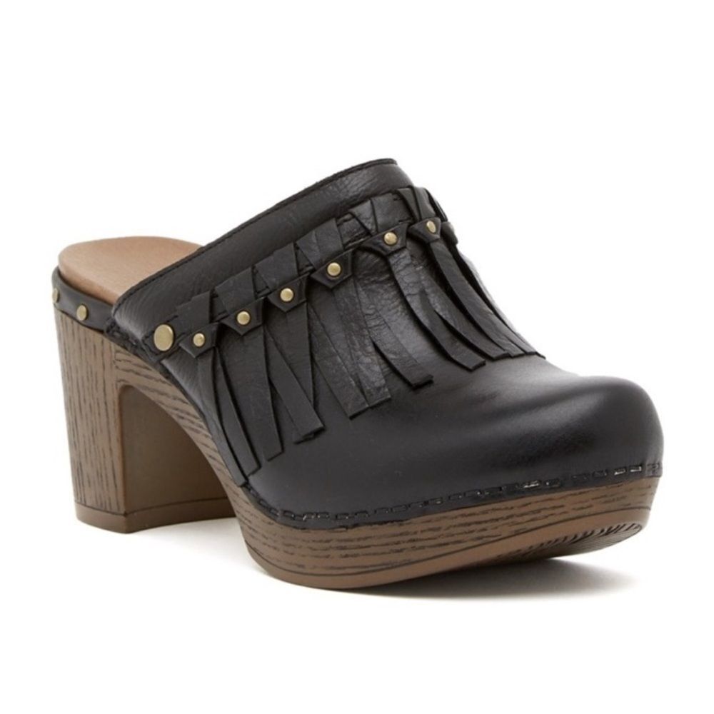 Dansko Deni Leather Fringe Tassel Mule Heel Clogs Size EU 42